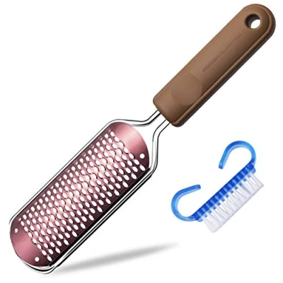 Image de Lime à pieds, Fichiers de pied, Râpe pied professionnelle Callus Remover pour pédicure Acier inoxydable premium Laveur pieds double face enlever la peau morte (Or rose)