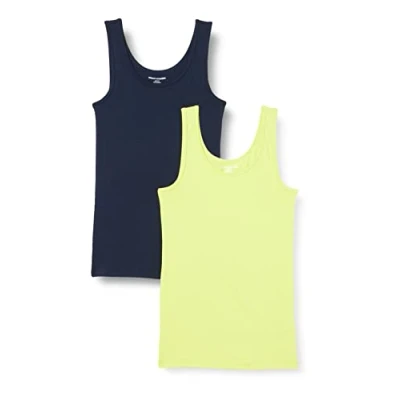 Image de Amazon Essentials Débardeur Coupe Ajustée Femme, Lot de 2, Bleu Marine/Vert Citron, XS