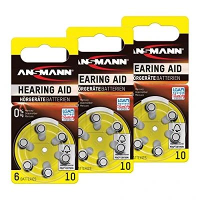 Image de ANSMANN Piles auditives 10 (Lot de 3) Bouton Type P10 ZL4 PR70 pour Aides Plates appareils auditifs, amplificateurs sonores, prothèses Jaune