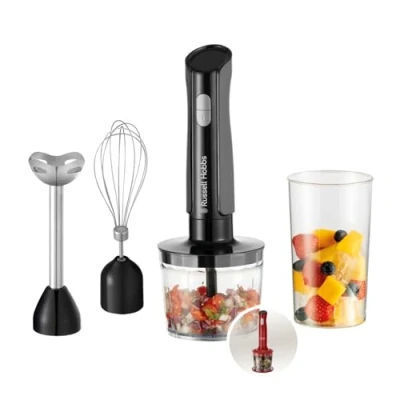 Image de Russell Hobbs Mixeur plongeant [3en1: mixeur/hachoir/fouet] blender (Idéal pour aliments bébés, smoothie, purée, soupe, 2 vitesses+fonction pulse, lames acier inox, sans BPA) Anthracite 27141 56