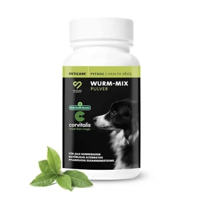 Image de Peticare vermifuge poudre pour chiens Cure contre les vers efficace à base de plantes préventif &amp; aigu Remède comme complément alimentaire avec des ingrédients 100% naturels petDog Health 2605