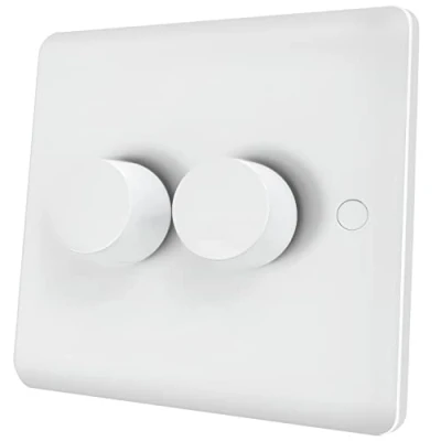 Image de iolloi Variateur d&#039;intensité à LED 2 voies, interrupteur rotatif poussoir marche/arrêt, pour ampoules LED/à incandescence/halogène, acier brossé, 3 100 W (1 10 LED)
