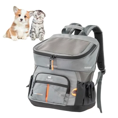 Image de Ferplast Sac Transport Chien Voyager Backpack, de pour Chat, Caisse tranport Chien, Ouverture Large, Sangles réglables, Sangle sécurité, avec Coussin, Max 10 kg, 29x21x36H, Gris