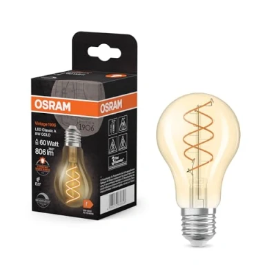Image de OSRAM Vintage 1906 Classic est une blanc chaud en forme d&#039;ampouà intensité variabavec un filament spirale. Il propose 8W pour 806lm,E27, verre couleur or, diamètre 60mm, 2200K.