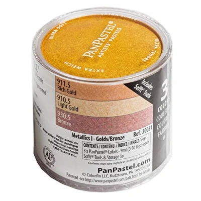 Image de PANPASTEL Set de 3 Couleurs pastel sec, 9ml chacune, utilisable avec fuseau, crayon, marqueur, peinture + assortiment d’outils Sofft Métalliques