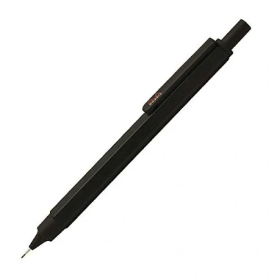Image de RHODIA 9399C Portemine scRipt Corps Hexagonal en Aluminium Brossé Noir pour Mines Graphite Standards 0,5 mm, Canon Acier Rétractable, Gomme Sous le Poussoir Collection