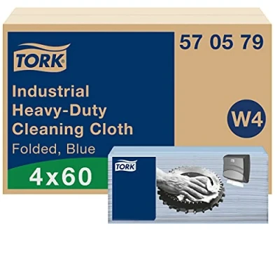 Image de Tork Chiffon de Nettoyage Industriel Ultra résistant bleu W4, robuste et absorbant, 4 x 60 chiffons, 570579