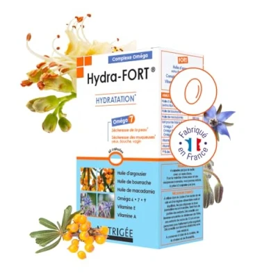Image de NUTRIGÉE Hydra Fort Sécheresse Des Muqueuses &amp; De La Peau Hydrate Protège Les Cellules, Redonne Souplesse, Élasticité Nourrit 2 à 4 Prises/Jour 60 Capsules Fabriqué en France