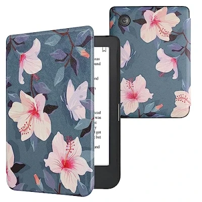 Image de kwmobile Étui Compatible avec Kobo Clara 2E Coque à Rabat magnétique Tablette eReader Similicuir Blanc Rose Clair Violet