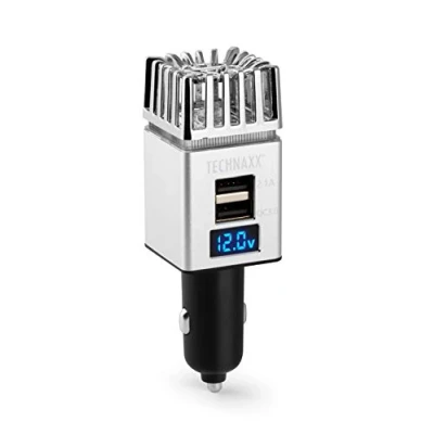 Image de Technaxx Purificateur d&#039;air de voiture 12/24V, 2x USB Chargeur rapide 3.0, équilibre ionique, élimine la fumée cigarette, les odeurs d&#039;animaux domestiques Désodorisant portable TX 130