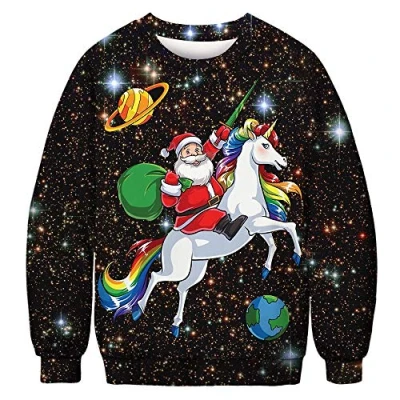 Image de QKURT Unisex Pull Moche de Noël, Pulls molletonnés 3D Digital Print Graphic T Shirts à Manches Longues M Noir