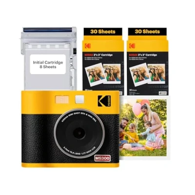 Image de KODAK Mini Shot 3 Era 4PASS 2 in 1 Appareil Photo Instantané et Imprimante Portable (7,6x7,6cm) (Lot Accessoire avec 68 Feuilles, Noir)