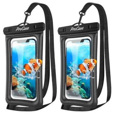 Image de Procase 2 Pochettes Étanches Flottantes, pour iPhone 15/14/13/12/11 Mini Plus Pro Max XS XR X SE, Samsung A14, A23, A33, Xiaomi Redmi, Certifiée IPX8, Universel Téléphone Jusqu&#039;à 7&quot;