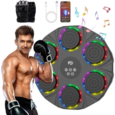 Image de LeuKoles Machine de Boxe Musicale Adulte, Mural Musique avec Gants Boxe, 9 Modes d&#039;éclairage et Vitesse,Intelligent Comptage Boxing Bluetooth