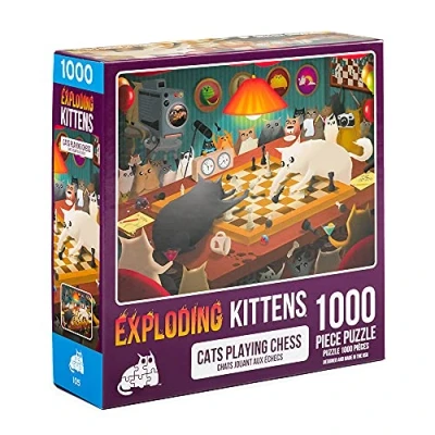 Image de Exploding Kittens Jigsaw Puzzles For Adults Cats Playing Chess 1000 Piece Family Fun &amp; Game Night