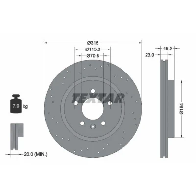 Image de TEXTAR PRO 92290003 Disque de frein 315 23 05/06 115 troué, ventilé l&#039;intérieur revêtu sans boulon fix roue, moyeu roue