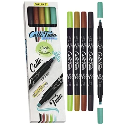 Image de Online Parure Calli.Twin Fresh, set de 5 stylos feutre calligraphie avec deux côtés (côté 3mm et pointe double) pour handlettering/bullet journaling/écriture créative 18605