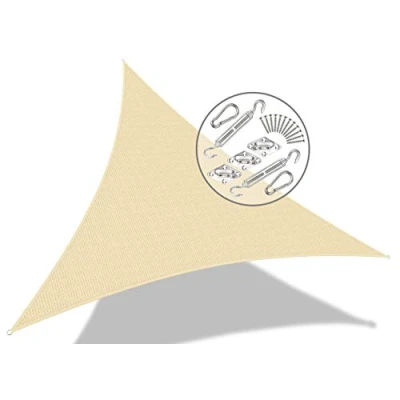 Image de VOUNOT Voile d&#039;ombrage Triangle avec Le Kit de Fixation Matière résistante aéré 100% Nouveau HDPE 180g/m2 Bloque 90% Rayons UV Montage Inclus Taille 5x5x5M Ivory