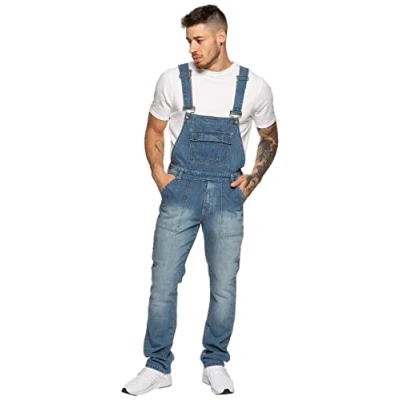 Image de Enzo Men&#039;s EZD390 VEN Denim Dungarees Overalls, Bleu, 44