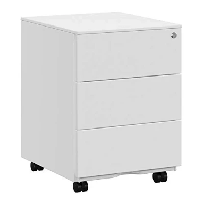 Image de SONGMICS Caisson de Bureau Mobile, Verrouillable, avec 3 Tiroirs, Rangement pour Documents et Papeterie, Pré assemblé, Travail, à Domicile, 45,1 x 39 53,8 cm, Blanc Nuage OFC63WT