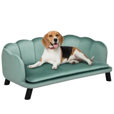 Image de PawHut Canapé Chien lit pour Chat Design Contemporain Coquillage dim. 98L x 60l 35H cm Coussin Moelleux Velours Vert