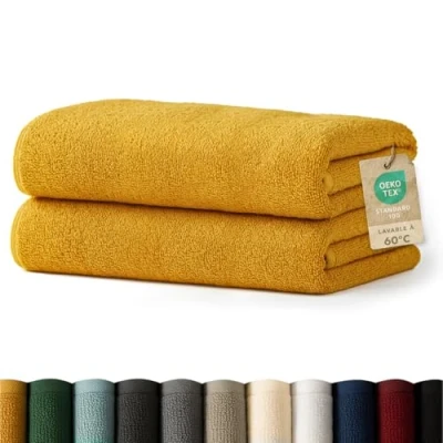 Image de Blumtal 2 Serviettes De Bain Serviette 70x140 Lot Jaune Moutarde Coton Certifié Oeko TEX®