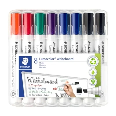 Image de STAEDTLER 351 B Marqueur pour tableau blanc Lumocolor B, pointe biseautée env. 2 ou 5 mm de largeur, haute qualité fabriqué en Allemagne, essuyable à sec et sans laisser traces