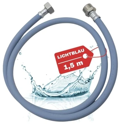 Image de Lichtblau Rallonge de tuyau d&#039;arrivée d&#039;eau avec filetage métallique I 1,5 m raccordement machine à laver lave vaisselle 3/4&quot; Iutilisable universellement indépendamment du fabricant