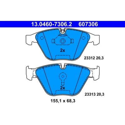 Image de ATE 13.0460 7306.2 Jeu de plaquettes frein préparé pour indicateur d&#039;usure, contact signal d&#039;usure exclu BMW: 5 Berline, Touring, 7