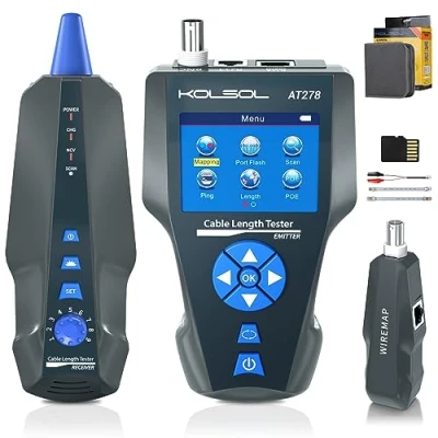 Image de testeur de câble réseau, réseau avec TDR, toner filtre AC, traceur fil multifonction AT278 pour RJ45, RJ11, BNC, métallique, PING/POE