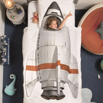Image de Snurk Razzo Rocket Housse de Couette, Percale, Blanc/Multicolore, pour lit Simple, 220 x 140 0,4 cm