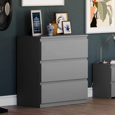 Image de Vida Designs Denver Commode à tiroirs, Grey, 3 Drawer