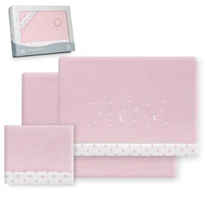 Image de Interbaby Underzy Parure de lit 100% Polyester avec Drap Housse, Plat et taie d&#039;oreiller Motif Lune Rose 60 x 120 cm
