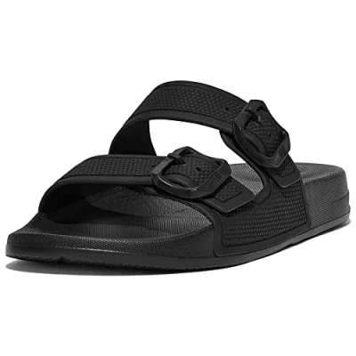 Image de Fitflop Femme Iqushion Two Bar Buckle Slides Sandale Plate, Tout Noir, 42 EU