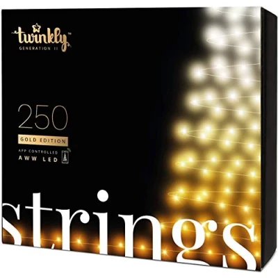 Image de Twinkly Strings 250 LED Blancs, Bande Intérieur et Extérieur, Lumières Smart Blanc Chaud à Froid, Compatible avec HomeKit, Alexa Google Home, IP44, Contrôle via App, Fil Noir, 20m
