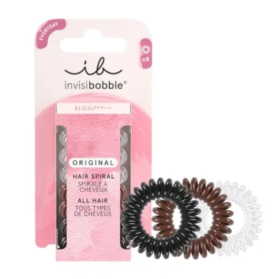 Image de Invisibobble élastique cheveux noir, transparent et marron Original Elastique spirale femme sans traces Tenue forte 8x