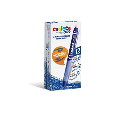Image de CARIOCA Oops Stylos Retractable Lot de à Bille Rechargeables Effaçables pour l&#039;Ecole et le Bureau avec Gomme Poignée Ergonomique, Bleus, 12 Pièces
