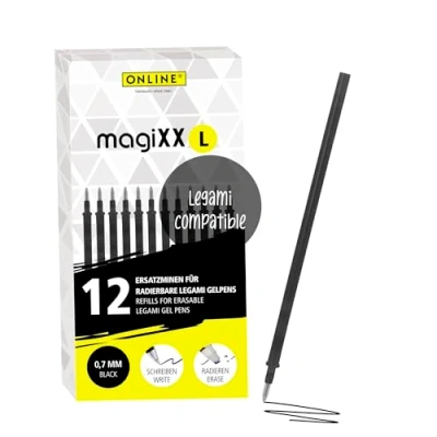 Image de Online Lot de 12 recharges rechange effaçables compatibles avec les stylos gel Legami magiXX L I Noir Épaisseur trait 0,7 mm Recharge pour stylo effaçable