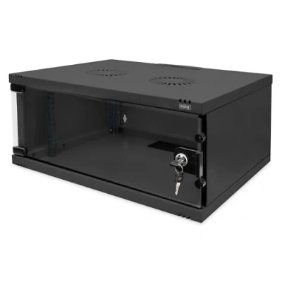 Image de DIGITUS Armoire réseau Rack 19 Pouces 4 UH Non monté Montage Mural Profondeur 400 mm capacité de Charge 60 kg Porte vitrée série Soho Noir