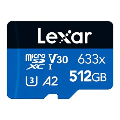 Image de Lexar 633x Carte Micro SD 512 Go, microSDXC UHS I + Adaptateur SD, Jusqu&#039;à 100 Mo/s en Lecture, A2, C10, U3, V30, TF pour Smartphone/Tablette/Caméra Surveillance (LMS0633512G BNAAA)