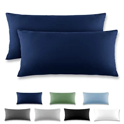 Image de REDKEY Taie Oreiller 40x80 Bleu foncé Lot de 2 Taies d&#039;Oreillers 40 x 80 Carré en Microfibre Brossée, Housse Coussin avec sa Fermeture à Rabat (sans Éclair)