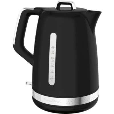 Image de Moulinex Bouilloire électrique 1,7 L, Design vintage, Base 360, Couvercle articulé, ébullition rapide, Arrêt automatique, Niveau d’eau, Filtre anticalcaire, Résistance cachée, Soleil noir BY320B10