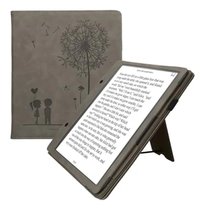 Image de kwmobile Étui Compatible avec Amazon Kindle Scribe Coque à Rabat magnétique Tablette eReader Daim synthétique Gris