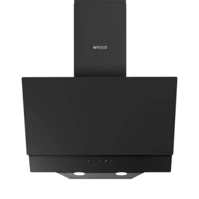 Image de Wiggo Hotte aspirante 60 cm sans tête I évacuation d&#039;air recirculation 300 m3/h Écran tactile LED 3 niveaux inclinée filtre à graisse &amp; 2 filtres charbon avec parties avant en verre noir