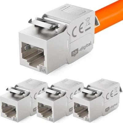 Image de hb digital 4x CAT 6A Keystone Module Jack Certifié GHMT 500 MHz 10Gbits optimal pour Cat6a cat6 STP Connecteur femelle Câble Réseau encastré panneau de brassage pose