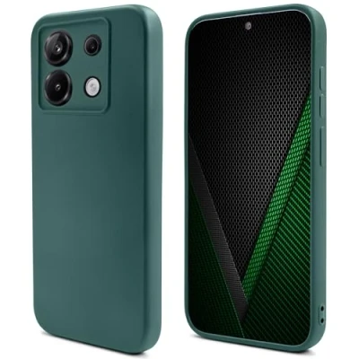 Image de Moozy Lifestyle. Coque pour Xiaomi Redmi Note 13 Pro 5G et Poco X6, Vert Foncé Case en Silicone Liquide avec Finition Mate Doublure Microfibre Douce, Étui Phone Cover