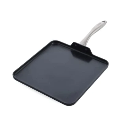 Image de GreenPan Lima Midnight Poêle à griller carrée antiadhésive en céramique saine anodisée de 28 cm, sans PFAS, va au lave vaisselle, convient la cuisson par induction, four, noir
