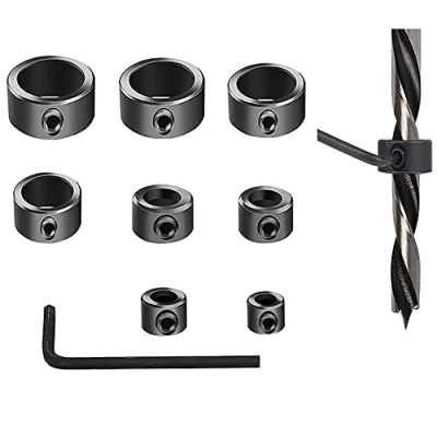 Image de 9 Pcs Colliers D&#039;arrêt de Profondeur, Réglable Butée Foret, Butées Profondeur Forage, Forage Colliers, Limitation avec clé Hexagonale 316 mm(Noir)