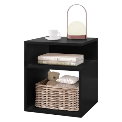 Image de EUGAD Table de Chevet avec 2 Compartiments Ouverts, Nuit Design Simple, Basse 35x35x41,5 cm, Lit, Meuble Rangement Chambre en Bois, Noir, 0006CTG
