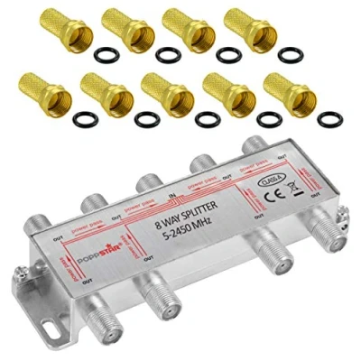 Image de Poppstar Répartiteur coupleur d&#039;antenne 8 Sorties, Fiche F inclue (analogique/numérique/large bande/unicable/HD/4K Compatible) pour TV,Antenne TNT,Satellite,Câble,TV,Radio,LNB 100dB, 5 2450 MHz